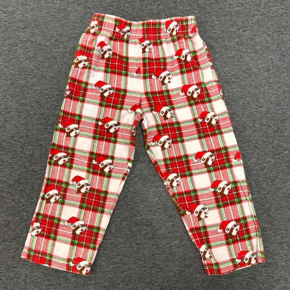 Bucee's Boys Christmas Pajama Pants Plaid Buccee's Santa‎ Hat Flannel Size 4T